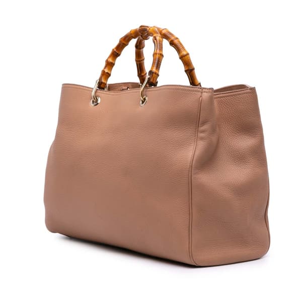 Pre-owned Gucci Large Calfskin Bamboo Shopper Satchel Brown