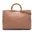 Miniatyrbild 1 av 10: Pre-owned Gucci Large Calfskin Bamboo Shopper Satchel Brown