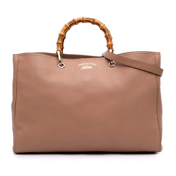 Pre-owned Gucci Large Calfskin Bamboo Shopper Satchel Brown