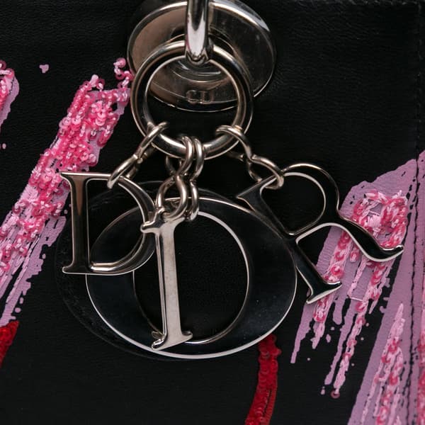 Pre-owned Dior Medium Calfskin Sequin Art Lady Dior Black