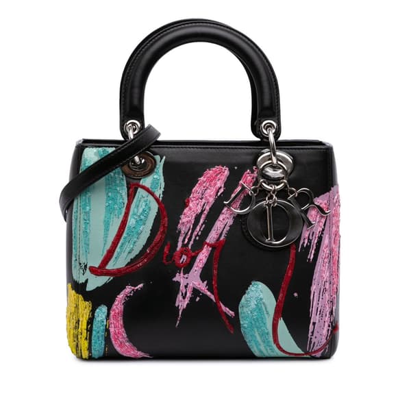 Pre-owned Dior Medium Calfskin Sequin Art Lady Dior Black