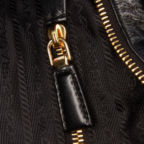 Pre-owned Prada Large Shiny Calfskin Bonnie Satchel Black