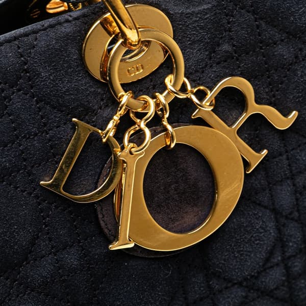 Pre-owned Dior Large Suede Cannage Lady Dior Blue