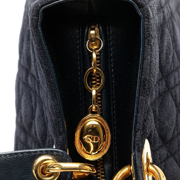 Pre-owned Dior Large Suede Cannage Lady Dior Blue