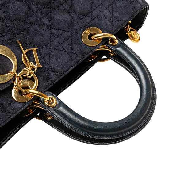 Pre-owned Dior Large Suede Cannage Lady Dior Blue