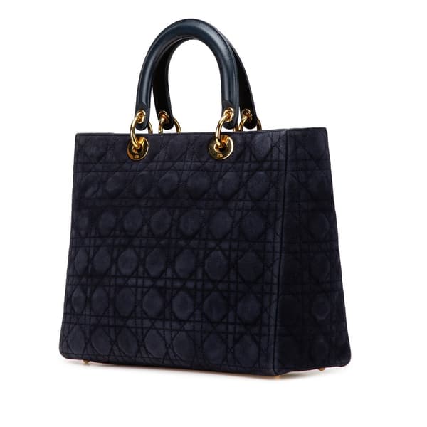 Pre-owned Dior Large Suede Cannage Lady Dior Blue
