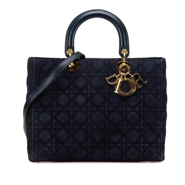 Pre-owned Dior Large Suede Cannage Lady Dior Blue