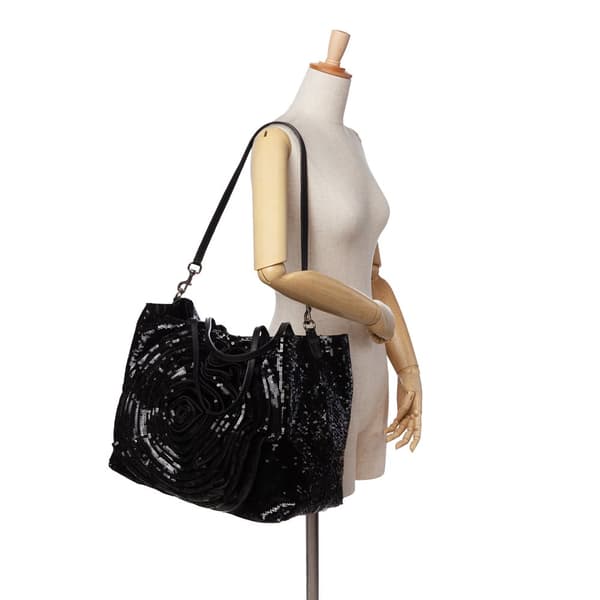 Pre-owned Valentino Sequin Petale Tote Black