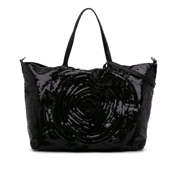 Pre-owned Valentino Sequin Petale Tote Black