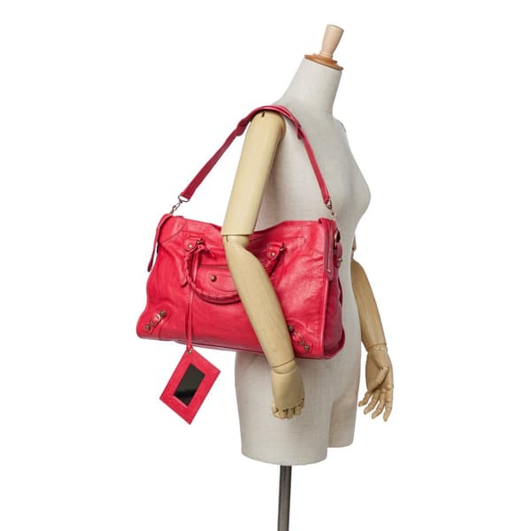 Pre-owned Balenciaga Lambskin Motocross City Giant 12 Satchel Red