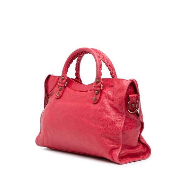 Pre-owned Balenciaga Lambskin Motocross City Giant 12 Satchel Red