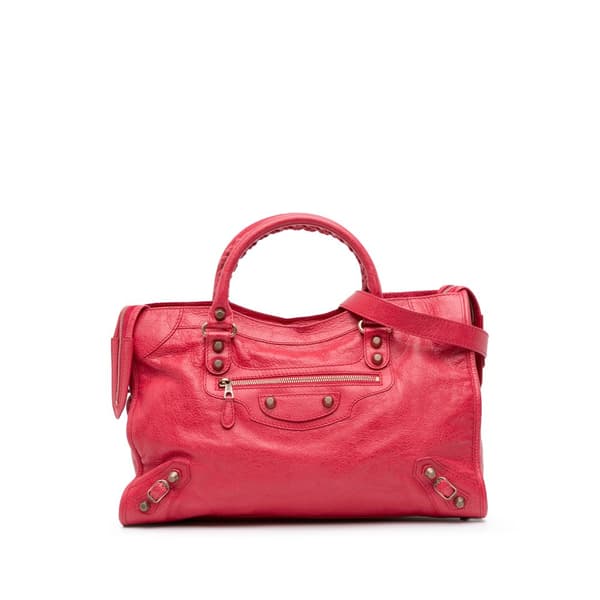 Pre-owned Balenciaga Lambskin Motocross City Giant 12 Satchel Red