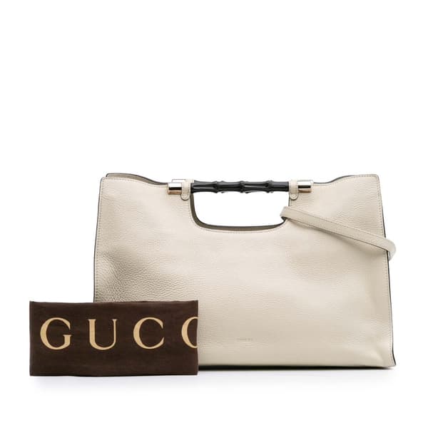 Pre-owned Gucci Medium Calfskin Bamboo Daily Shopper Satchel White