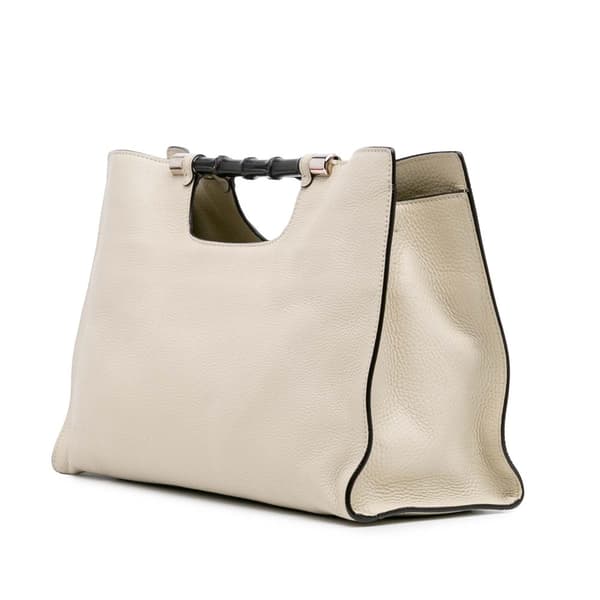 Pre-owned Gucci Medium Calfskin Bamboo Daily Shopper Satchel White