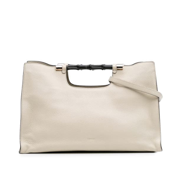 Pre-owned Gucci Medium Calfskin Bamboo Daily Shopper Satchel White