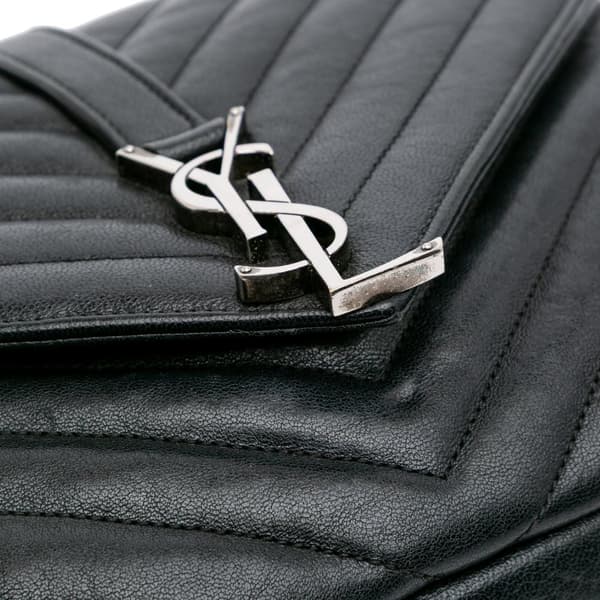 Pre-owned Saint Laurent Medium Monogram Chevron Sheepskin College Bag Black