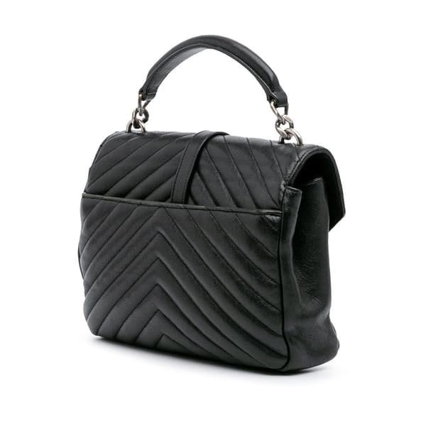 Pre-owned Saint Laurent Medium Monogram Chevron Sheepskin College Bag Black