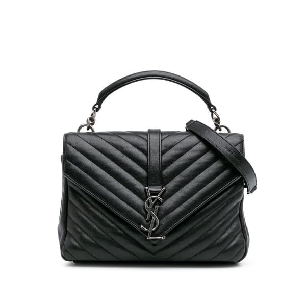 Pre-owned Saint Laurent Medium Monogram Chevron Sheepskin College Bag Black