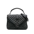 Miniatyrbillede 1 af 10: Pre-owned Saint Laurent Medium Monogram Chevron Sheepskin College Bag Black