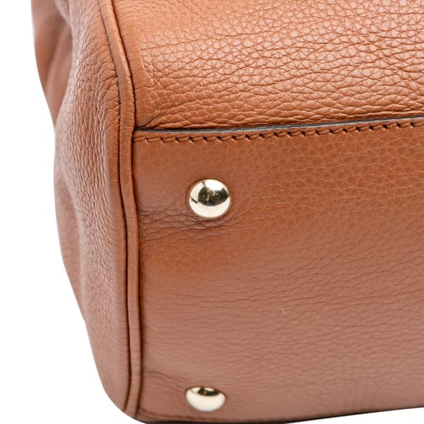 Pre-owned Gucci Medium Calfskin Bamboo Shopper Satchel Brown