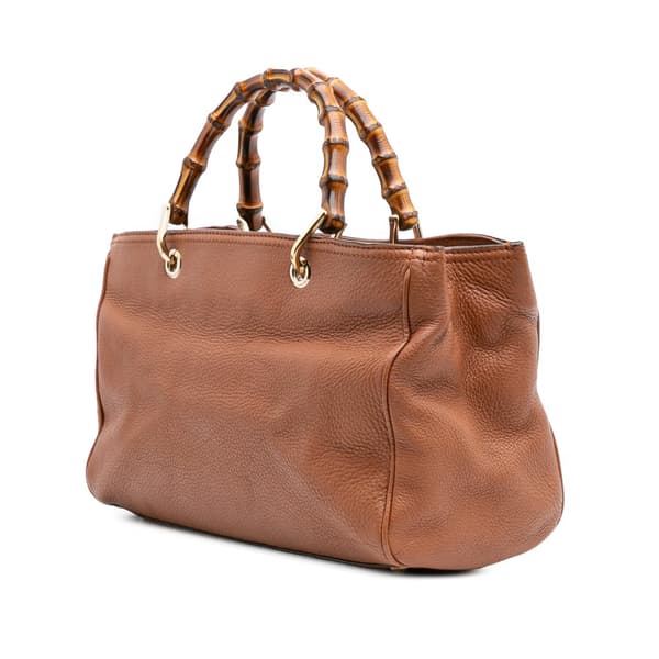 Pre-owned Gucci Medium Calfskin Bamboo Shopper Satchel Brown