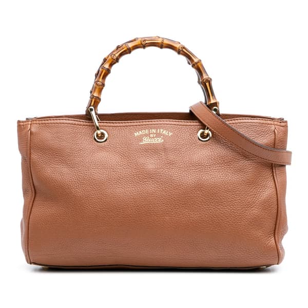 Pre-owned Gucci Medium Calfskin Bamboo Shopper Satchel Brown