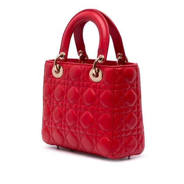 Pre-owned Dior Small Lambskin Cannage My ABCDior Lady Dior Red