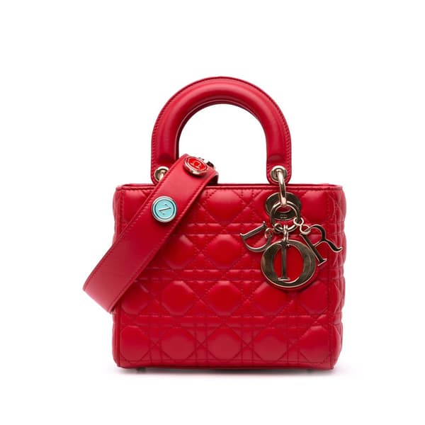 Pre-owned Dior Small Lambskin Cannage My ABCDior Lady Dior Red
