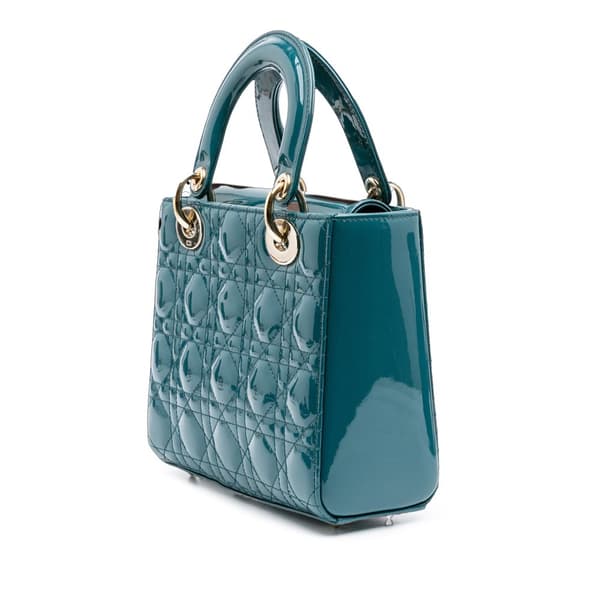 Pre-owned Dior Small Patent Cannage Lady Dior Blue