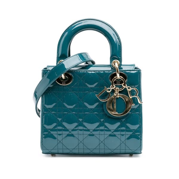 Pre-owned Dior Small Patent Cannage Lady Dior Blue