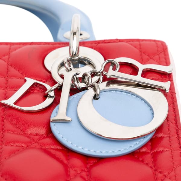 Pre-owned Dior Medium Tricolor Lambskin Cannage Lady Dior Red