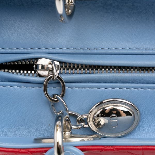 Pre-owned Dior Medium Tricolor Lambskin Cannage Lady Dior Red