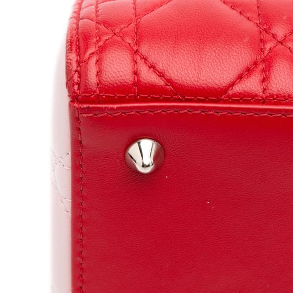 Pre-owned Dior Medium Tricolor Lambskin Cannage Lady Dior Red