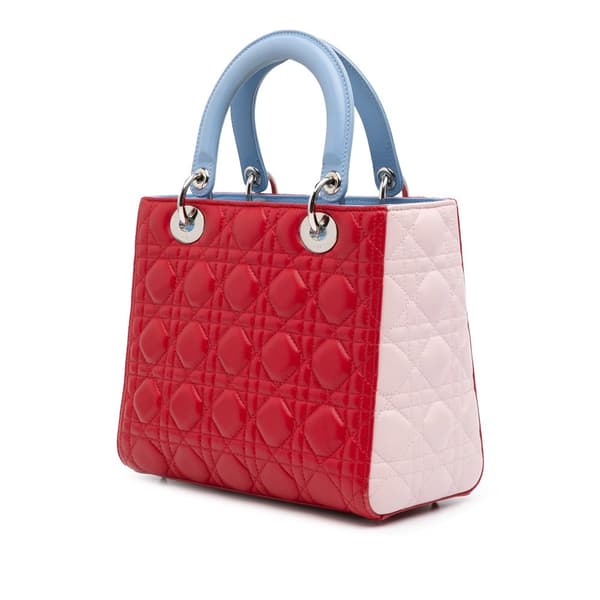 Pre-owned Dior Medium Tricolor Lambskin Cannage Lady Dior Red