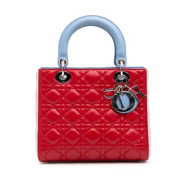 Pre-owned Dior Medium Tricolor Lambskin Cannage Lady Dior Red