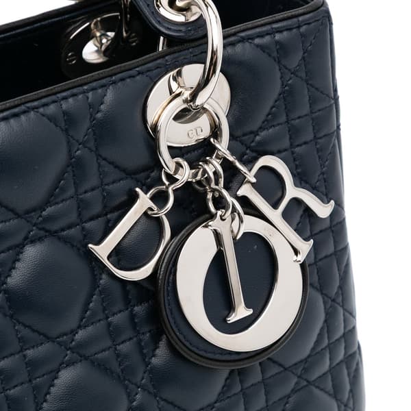 Pre-owned Dior Limited Edition Medium Lambskin Cannage Lady Dior Blue