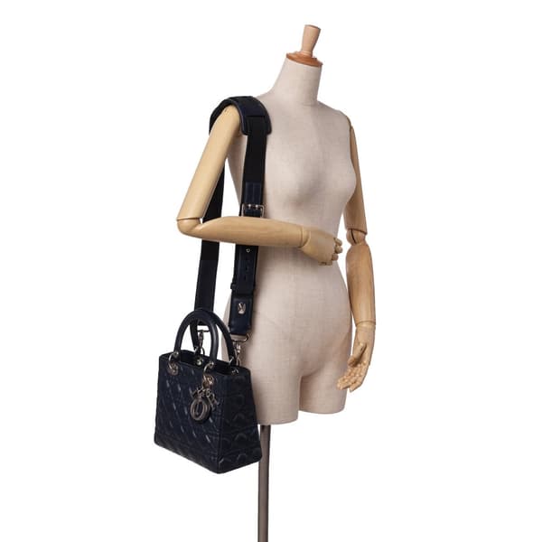 Pre-owned Dior Limited Edition Medium Lambskin Cannage Lady Dior Blue