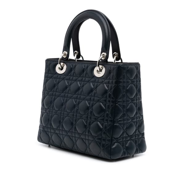 Pre-owned Dior Limited Edition Medium Lambskin Cannage Lady Dior Blue