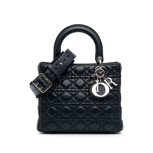 Pre-owned Dior Limited Edition Medium Lambskin Cannage Lady Dior Blue