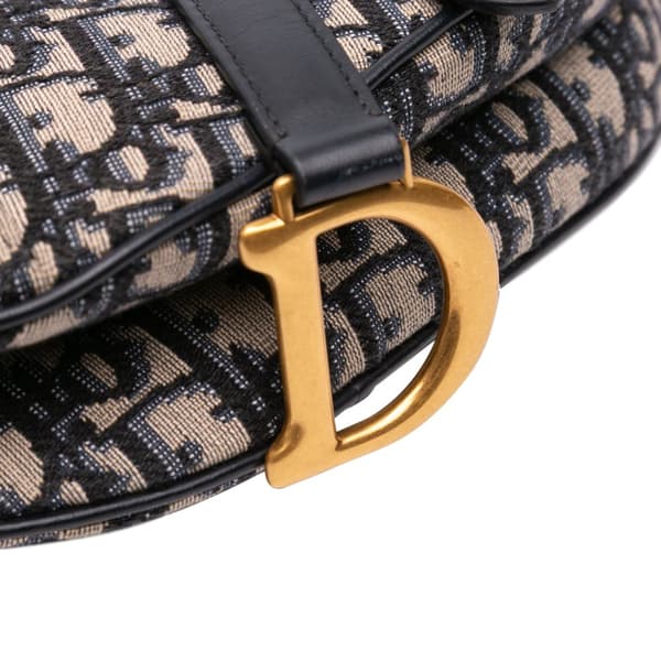 Pre-owned Dior Mini Oblique Canvas Saddle Bag Blue