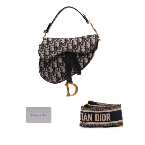 Pre-owned Dior Mini Oblique Canvas Saddle Bag Blue