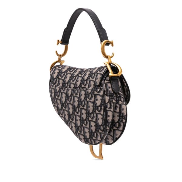 Pre-owned Dior Mini Oblique Canvas Saddle Bag Blue