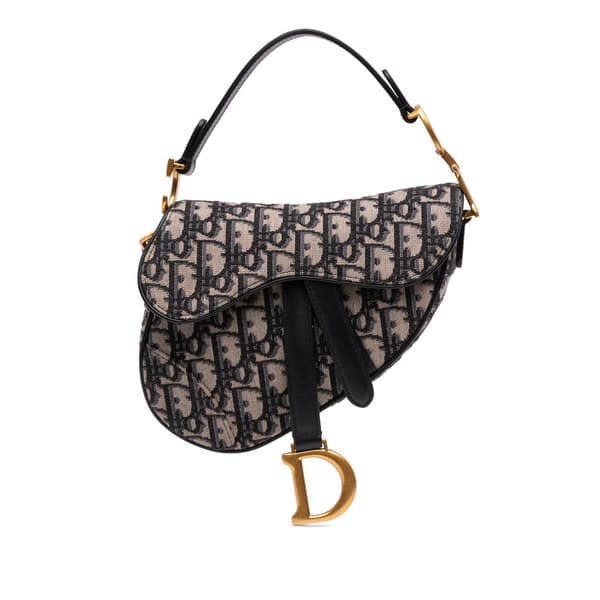 Pre-owned Dior Mini Oblique Canvas Saddle Bag Blue