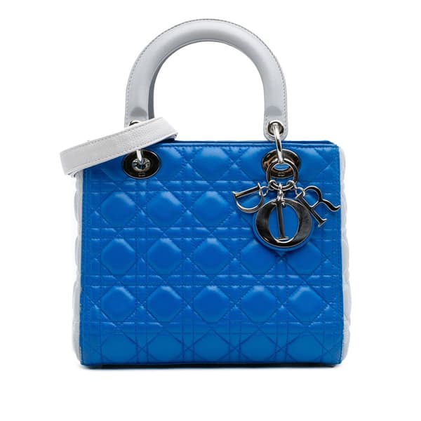 Pre-owned Dior Medium Bicolor Lambskin Cannage Lady Dior Blue