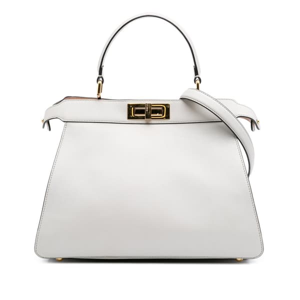 Pre-owned Fendi Medium Leather Peekaboo ISeeU Satchel White