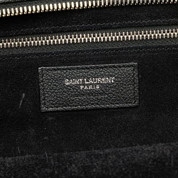 Pre-owned Saint Laurent Medium Grained Calfskin Cabas Rive Gauche Satchel Black