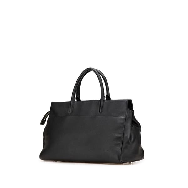 Pre-owned Saint Laurent Medium Grained Calfskin Cabas Rive Gauche Satchel Black