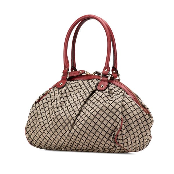 Pre-owned Gucci Diamante Canvas Sukey Satchel Brown