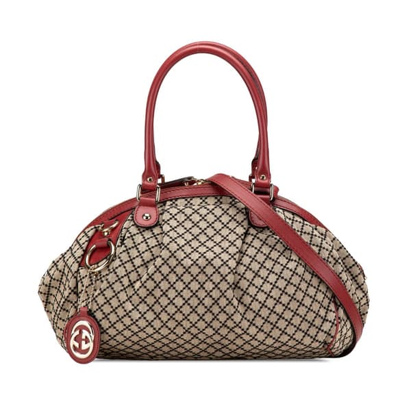 Pre-owned Gucci Diamante Canvas Sukey Satchel Brown