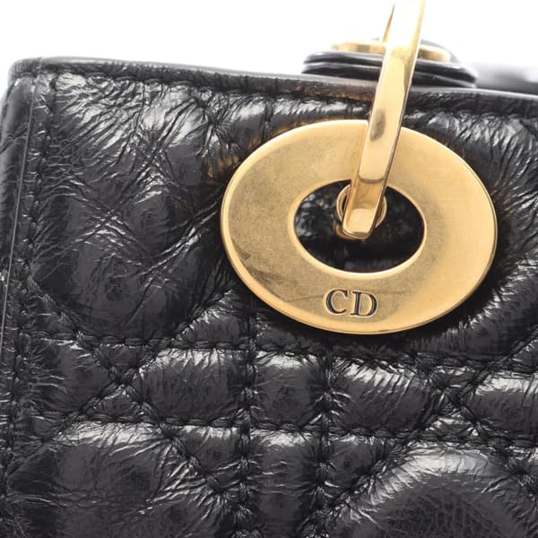 Pre-owned Dior Small Crinkled Patent Cannage My ABCDior Lady Dior Black